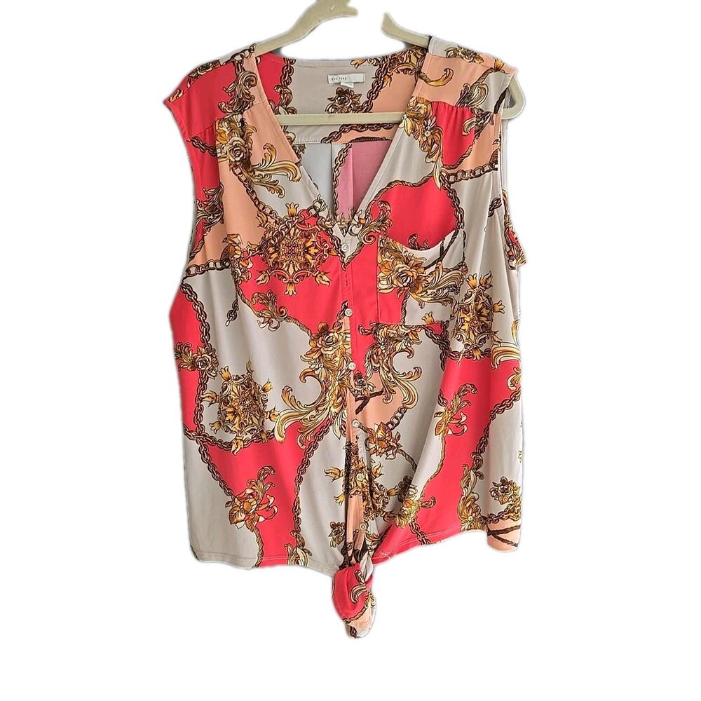 Cato Pink White Baroque V-Neck Button Front Sleeveless Top Womans Size 18/20W